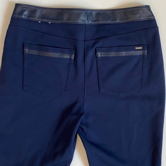 White House Black Market Navy Faux Leather Panel Leggings Pants Size 10 GUC - Picture 7 of 13